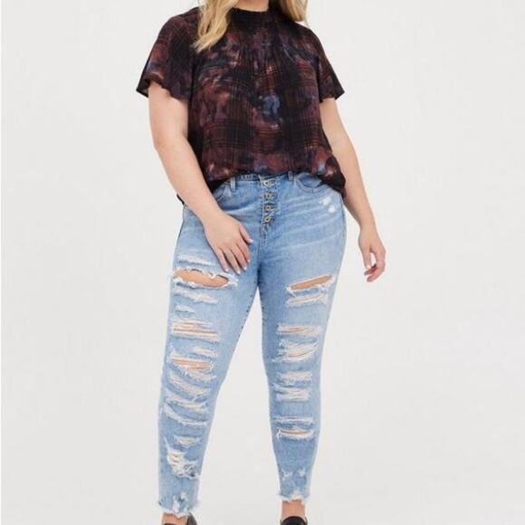 Torrid Tye Dye Crinkle Gauze Smocked Flutter Sleeve Top 00 Size M 10 - Picture 6 of 8